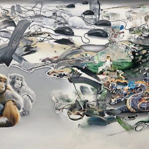 11、猴鼠龙联盟 Monkey, Mouse and Dragon Alliance 195x300cm 布面油画、丙烯 Oil and acrylic on canvas 2018