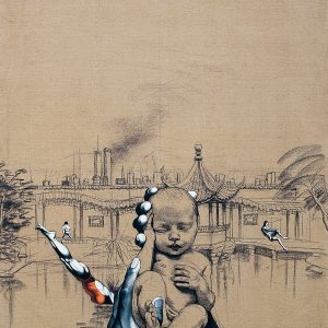 18、嘿，宝贝！Hey,baby! 200x150cm 布面木炭、丙烯 Charcoal and Acrylic on canvas 2002