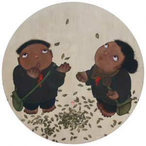 张慧 天美 《默默》直径120cm 木内框、雨露麻、油性彩铅、丙稀.