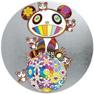 Takashi-Murakami-Panda-and-Panda-Cubs-and-Flower-Ball-Print-Silver-Signed-Edition-of-300